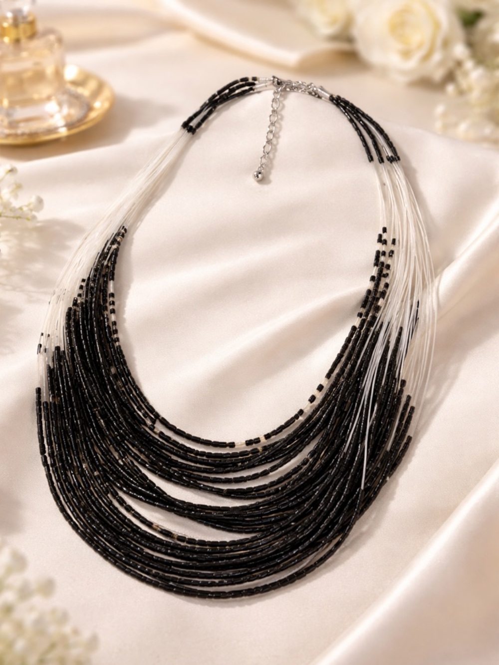 paparazzi Black and White Multi-Strand Beaded Necklace